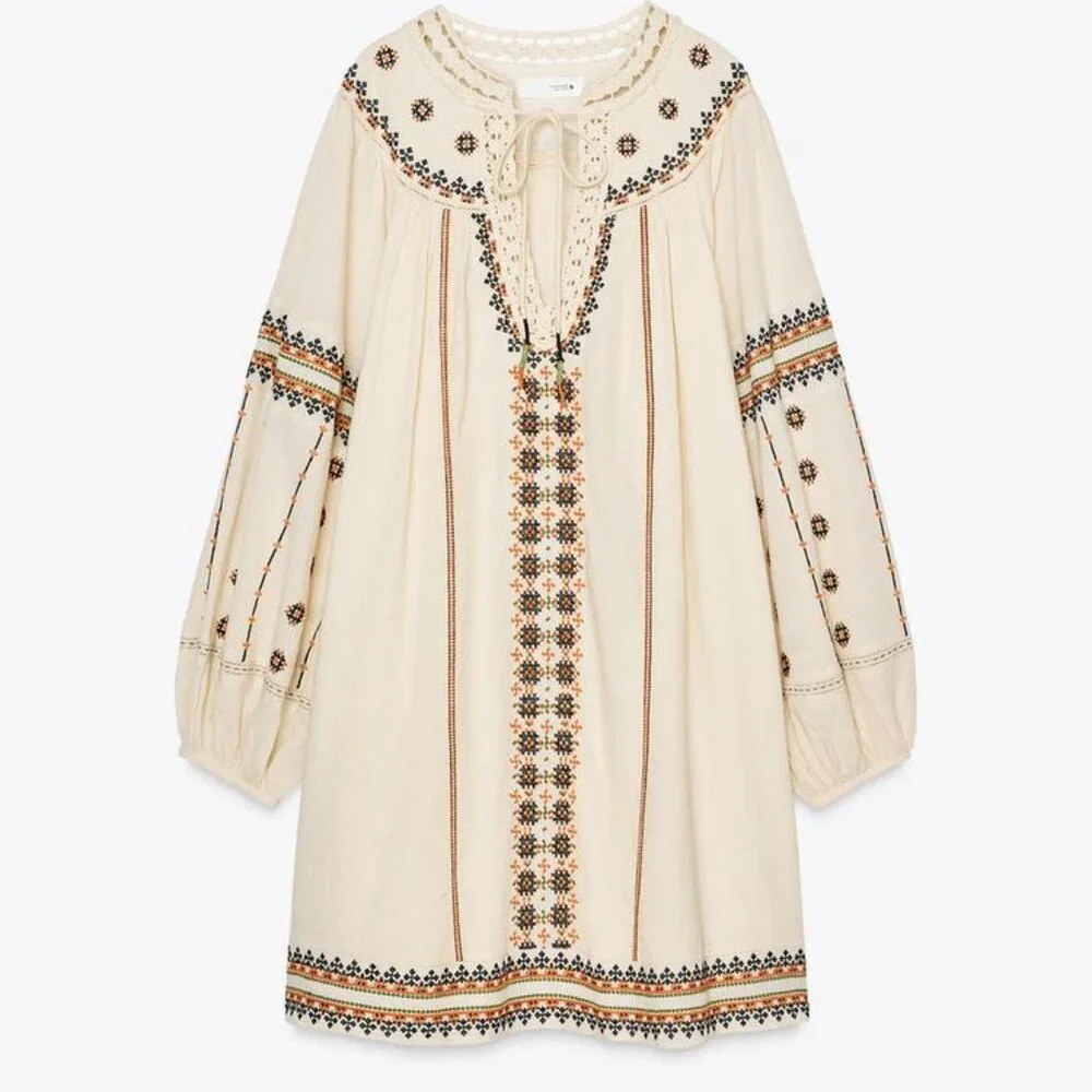 NWT ZARA EMBROIDERED DRESS ZW COLLECTION S, L_3